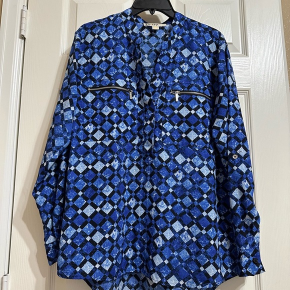 Michael Kors Tops - Michael Kors Blue Checkered Blouse Size M 💙